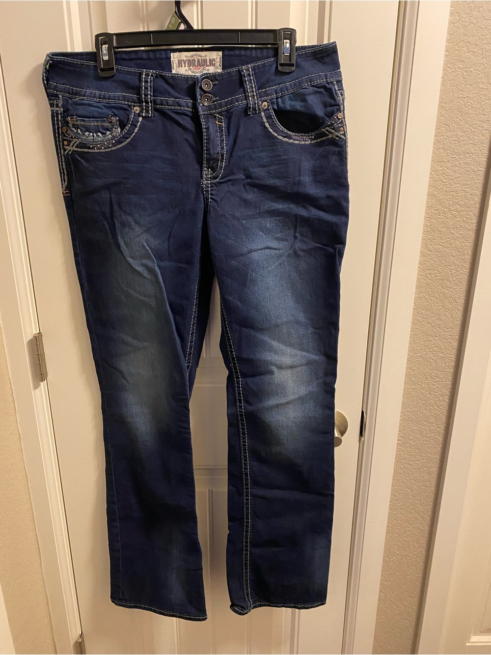 Hydraulic Jeans 14 Slim Boot Cut Stretch Dark Blue Denim Bling Pockets Bootcut